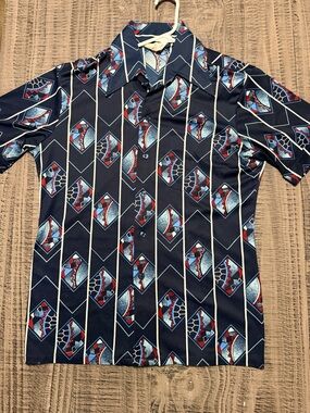 70’s Lancer California Men's Navy Geometric Short-Sleeve Button-Down Shirt